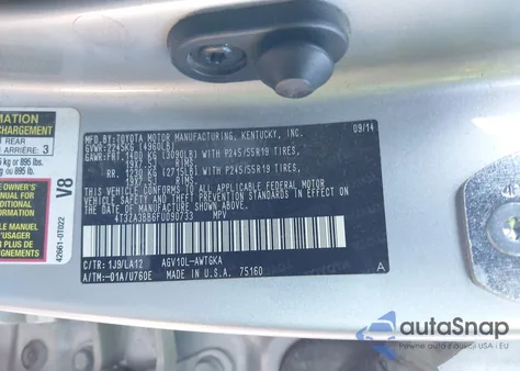 2015 Toyota Venza Xle z USA, uszkodzony, nr VIN 4T3ZA3BB6FU090733